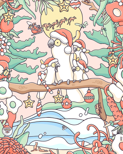 Create Your Own Christmas Cockatoo Family Print