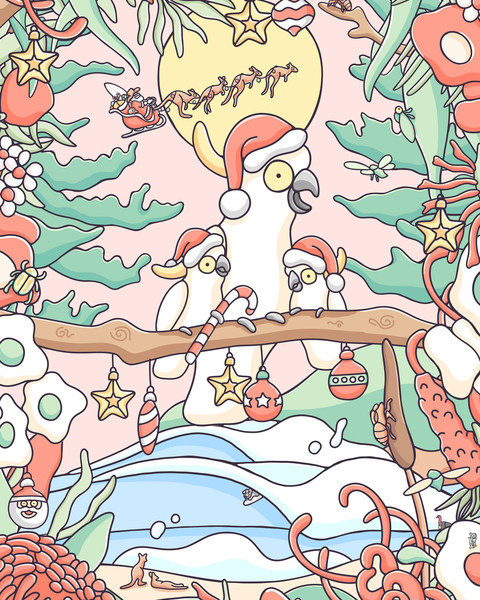 Create Your Own Christmas Cockatoo Family Print