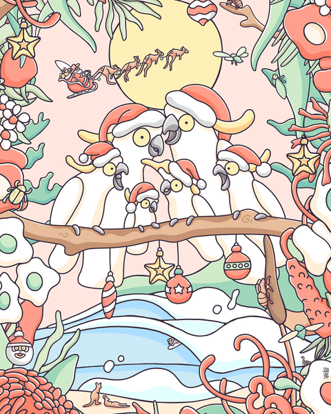 Create Your Own Christmas Cockatoo Family Print