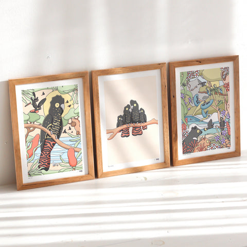 Black Cockatoo Family Print Trio