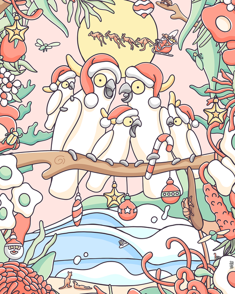 Create Your Own Christmas Cockatoo Family Print