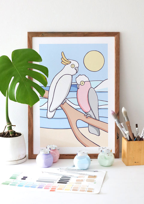 Coastal Cockatoos Art Print