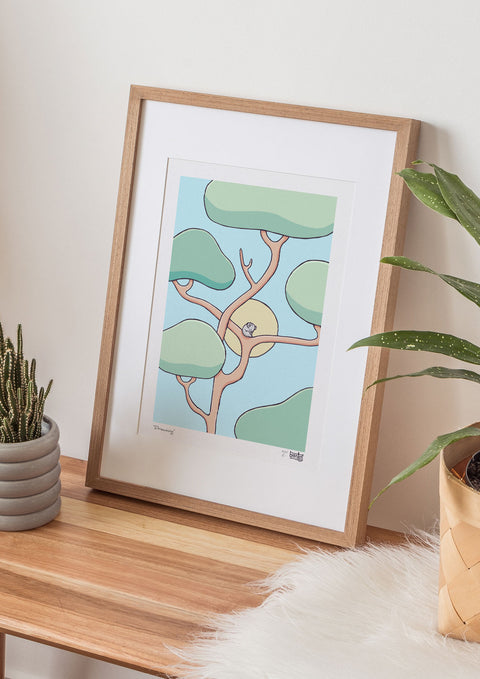 Dreaming Koala Art Print (Blue)