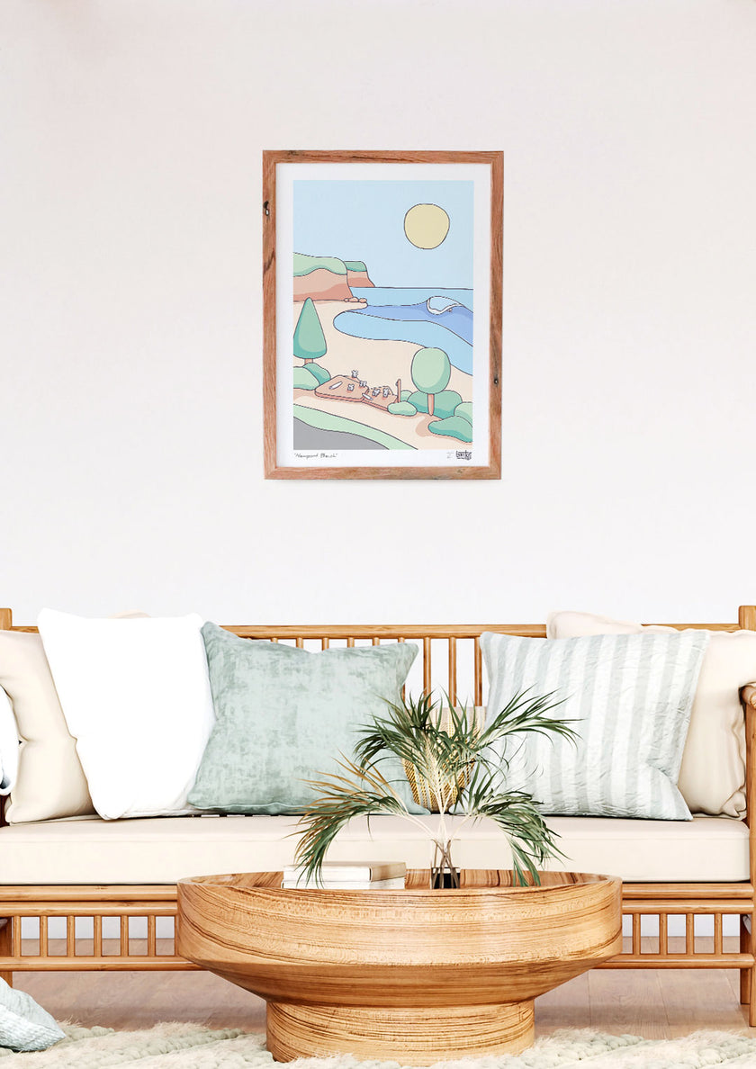 Newport Beach Wall Art Print with Surfing Koalas by Brentos