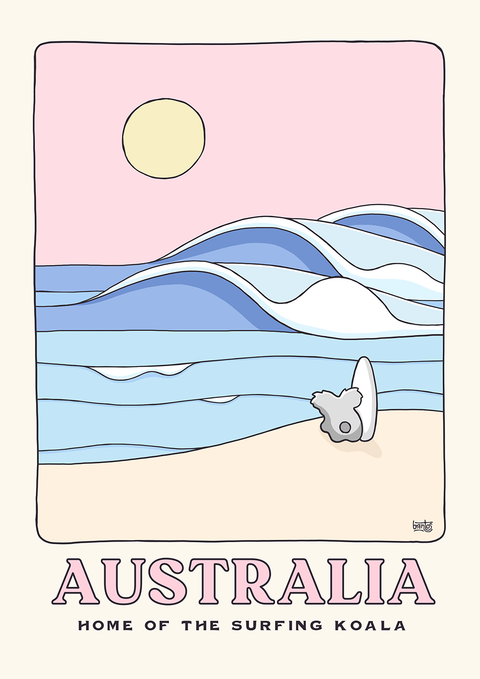 Surfing Koala Australia Poster